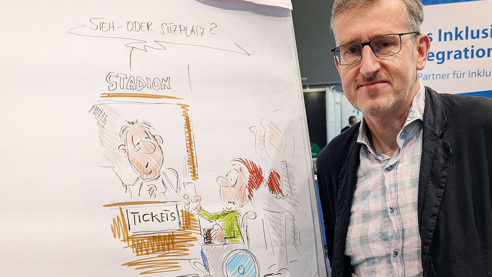 Cartoonist Phil Hubbe zeichnete live auf der REHAB