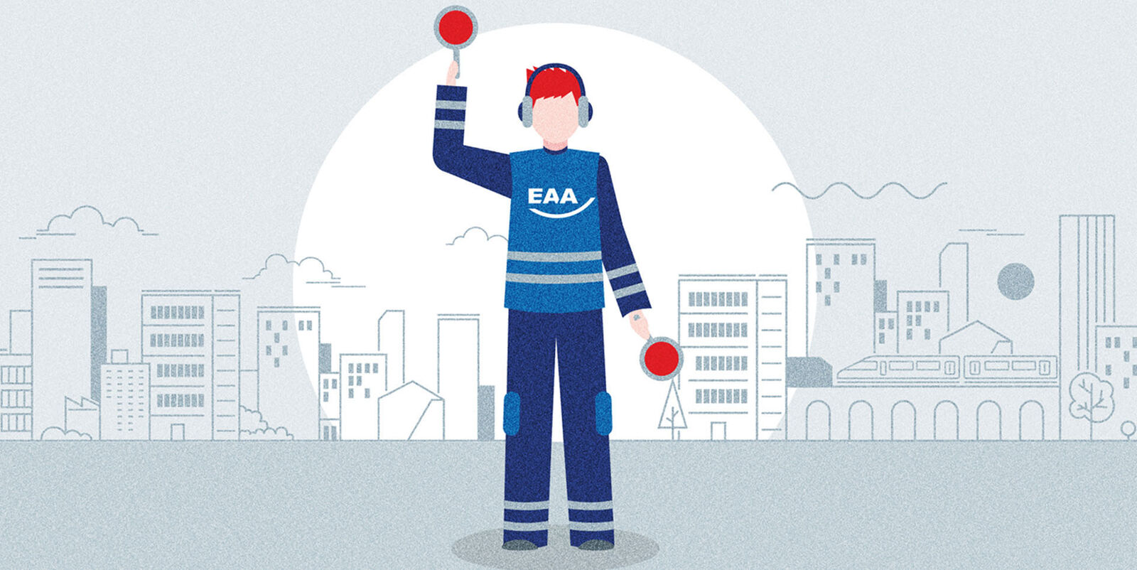Illu EAA Illu: Ein Fluglotse mit Pulli-aufschrift "EAA"