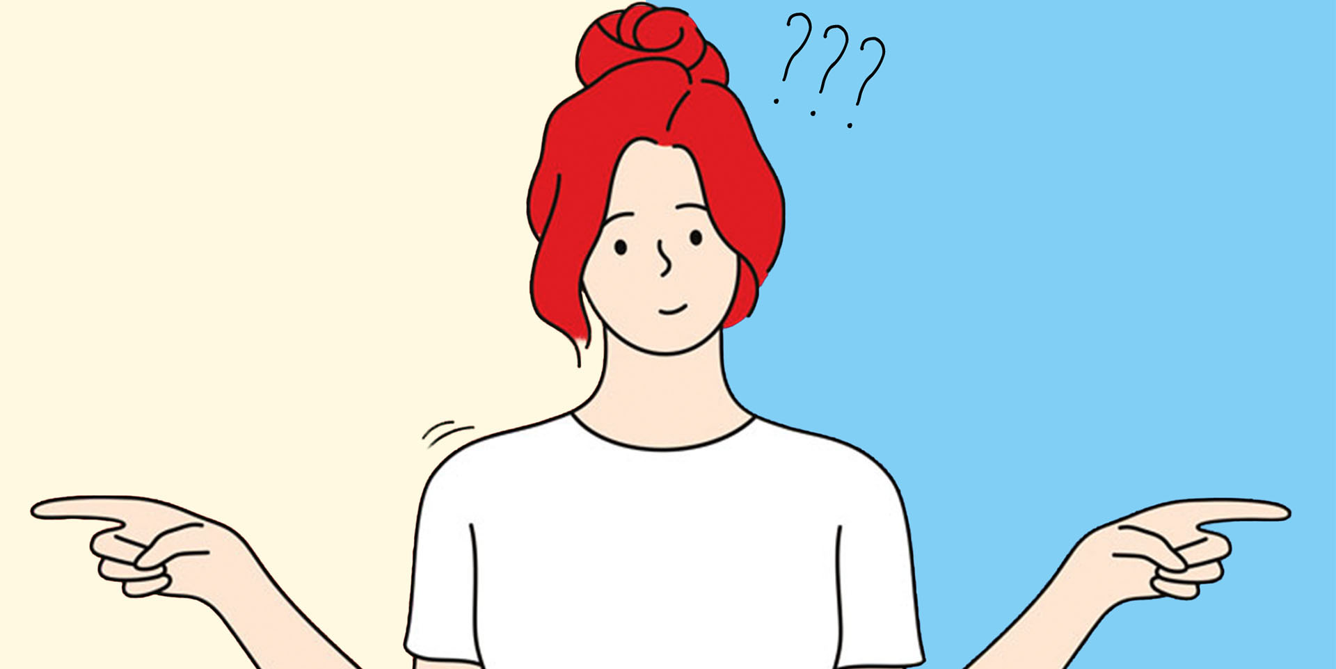 Sag ichs? Illustration einer Frau, die in zwei Richtungen zeigt