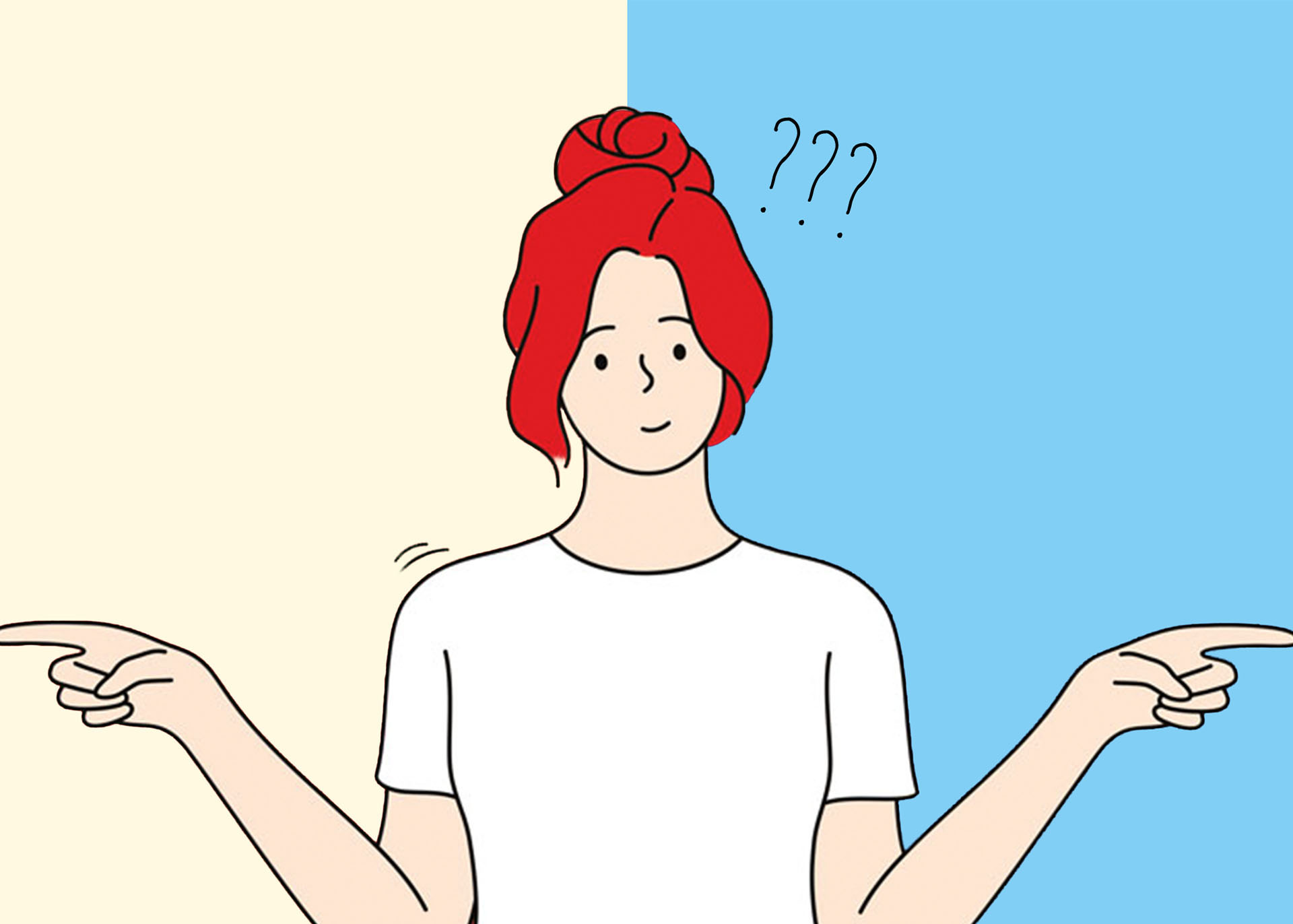 Illustration einer Frau, die in zwei Richtungen zeigt