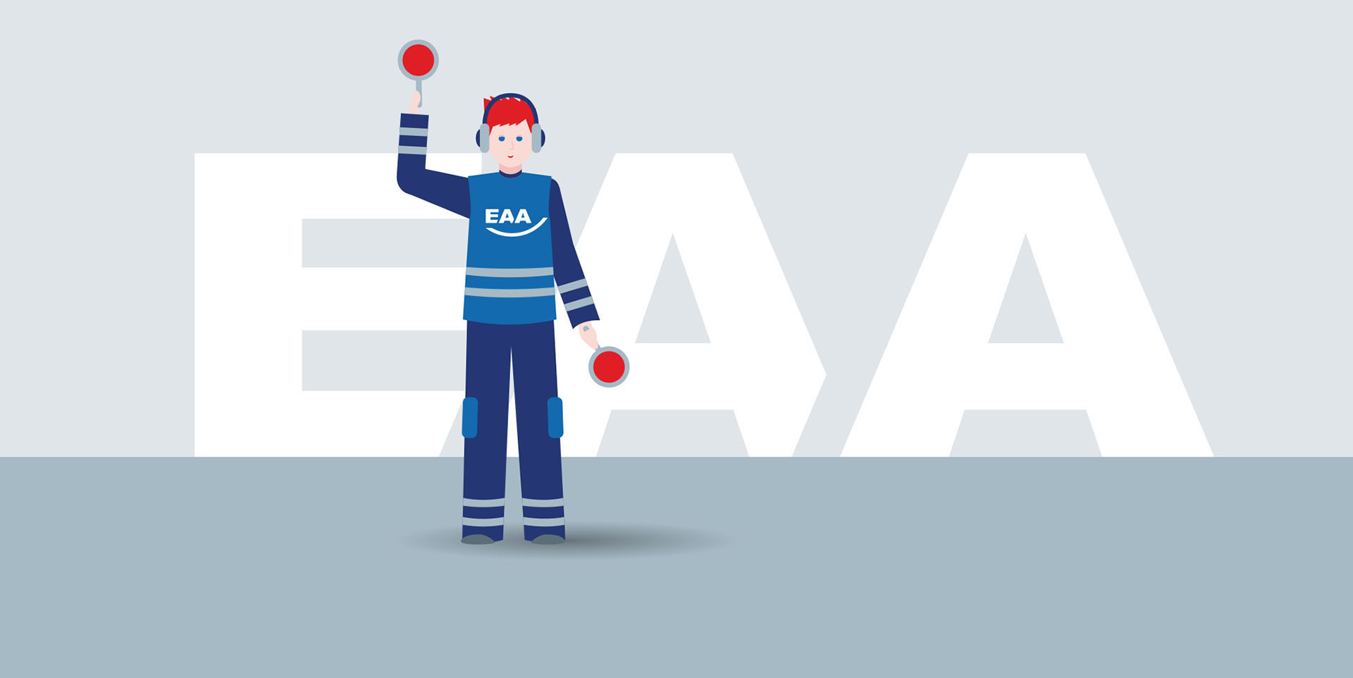 EAA-Lotse Eine Illustration eines Lotsen vor dem Schriftzug "EAA"